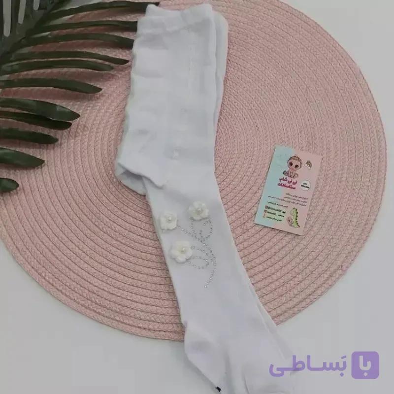 جوراب شلواری گل دار و نگین دار بچه گانه