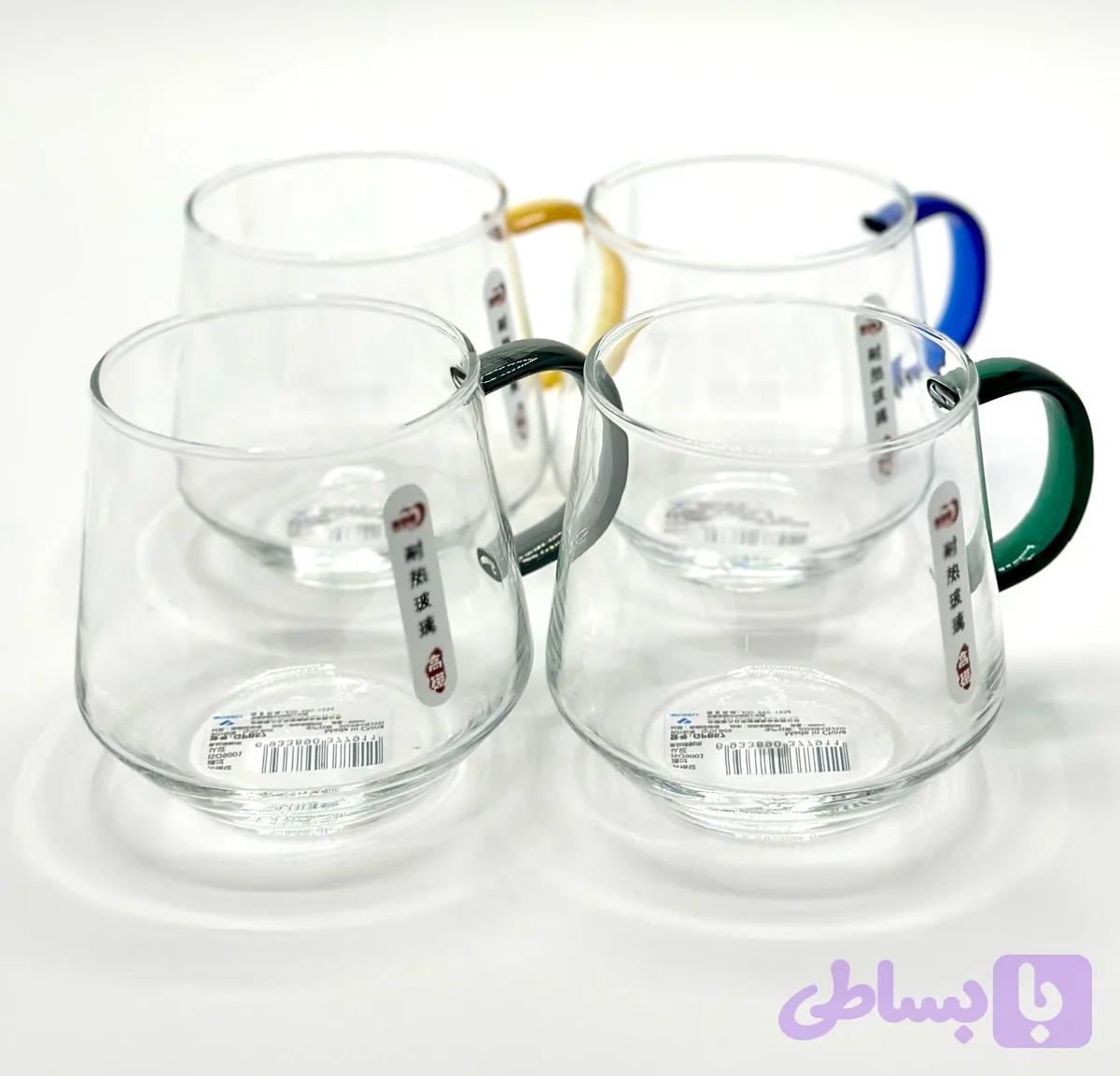 ست لیوان پیرکس دسته رنگی مارک Deli حجم 400 میل دسته رنگی