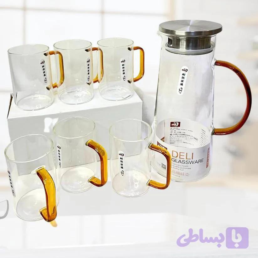 ست پارچ و لیوان پیرکس شفاف سینی‌دار مارک دلی