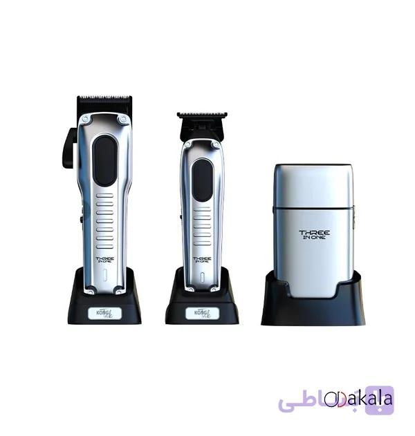 ست ماشین اصلاح حجم زن،خط زن و شیور نقره ای کنگ تک 3in1 — تصویر 1