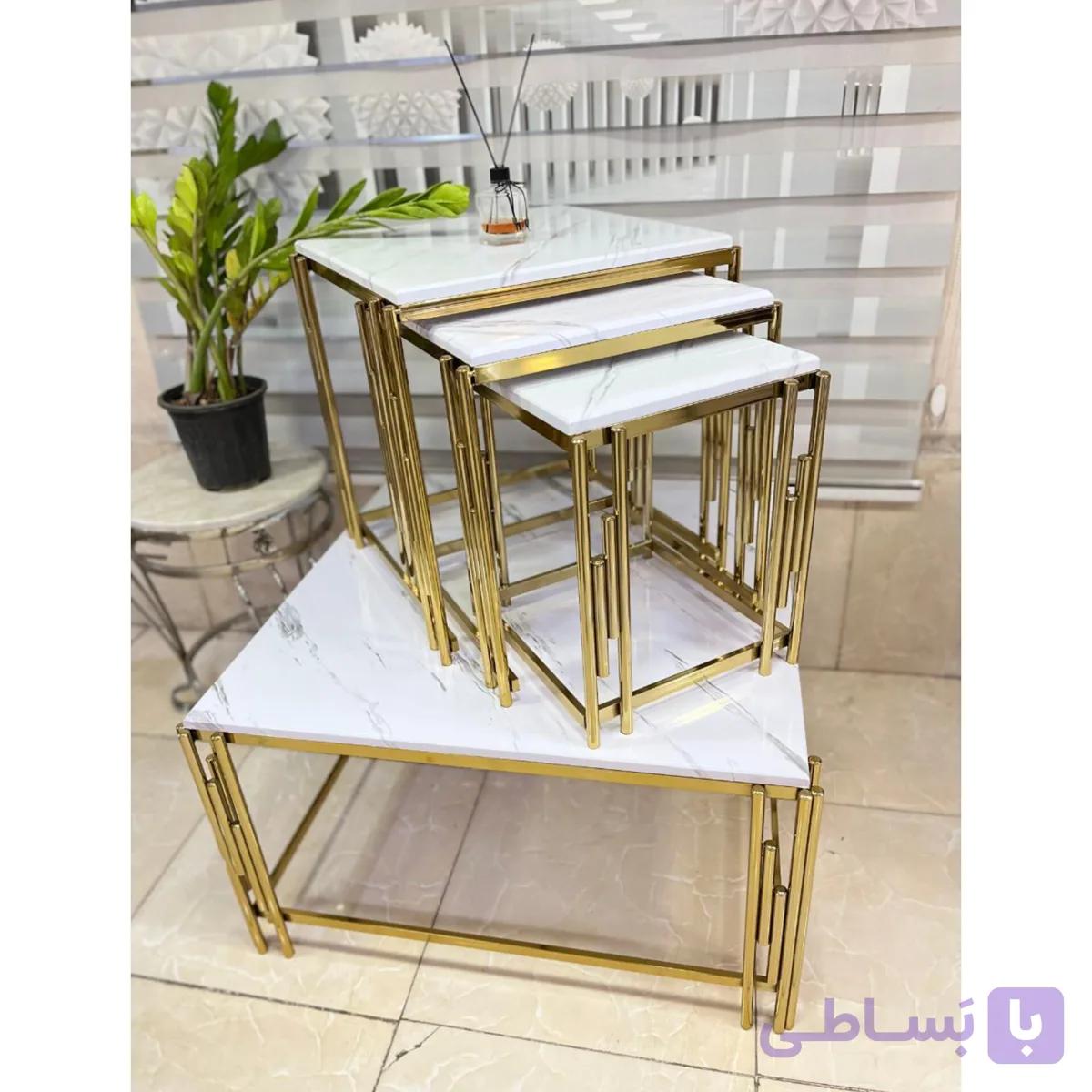 جلو مبلی و عسلی گرد مدل پیانو، پایه فلزی — تصویر 1