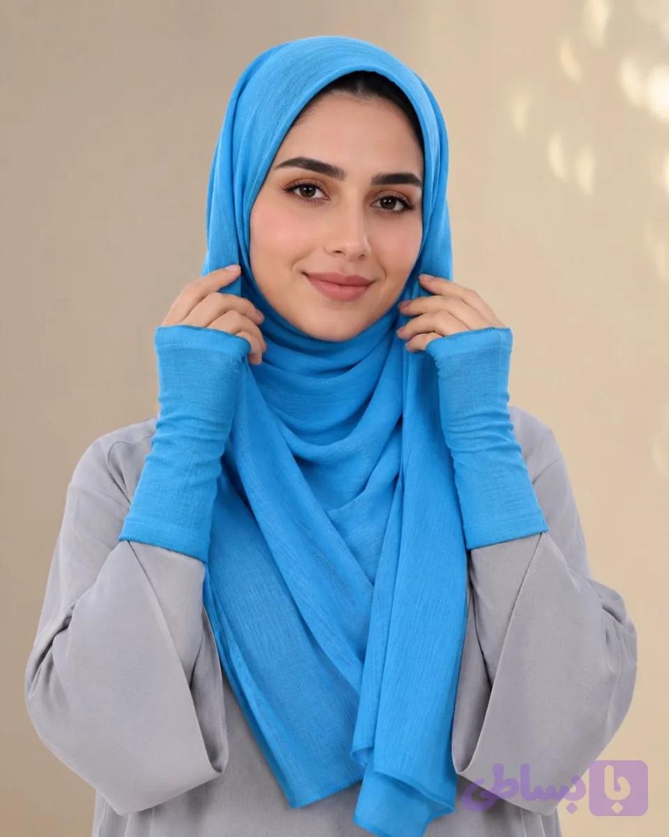 روسری کرپ کریشه آبی آسمانی
