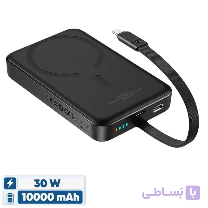 پاوربانک بی‌سیم 30 وات باسئوس مدل Magnetic Mini ظرفیت 10000 میلی آمپر ساعت — تصویر 1