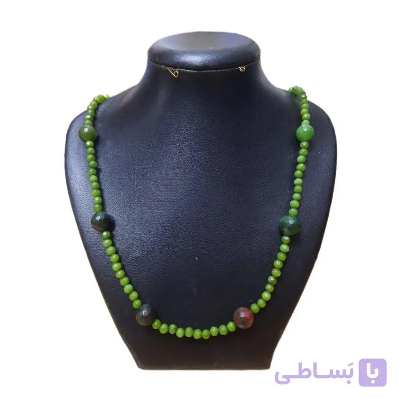 گردنبند سنگ طبیعی عقیق سبز و جید — تصویر 1