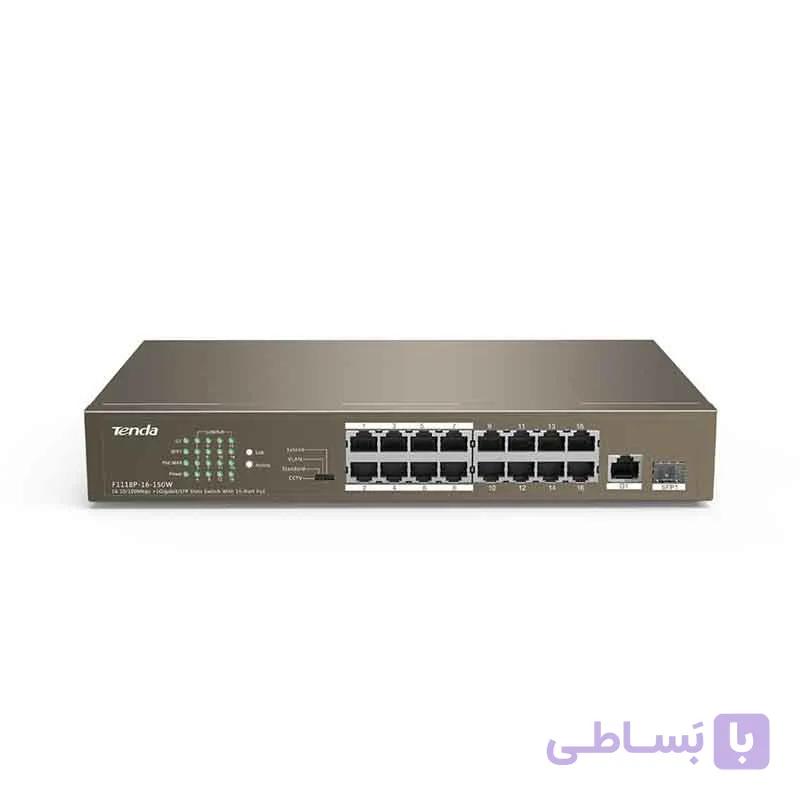 سوییچ 16 پورت تندا مدل TEF1118P-16-150W 16 10/100Mbps +1 Gigabit/SFP POE Slots Switch — تصویر 1