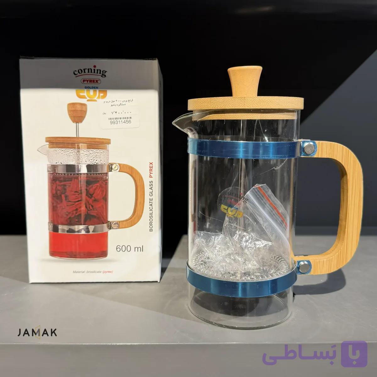 فرنچ پرس پیرکس 600 میلی لیتر درب بامبو — تصویر 1