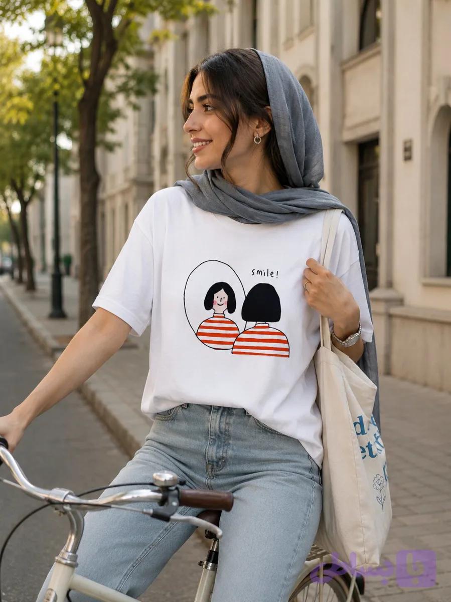 تیشرت باکسی طرح لبخند smile ترند تابستانه با کیفیت — تصویر 1