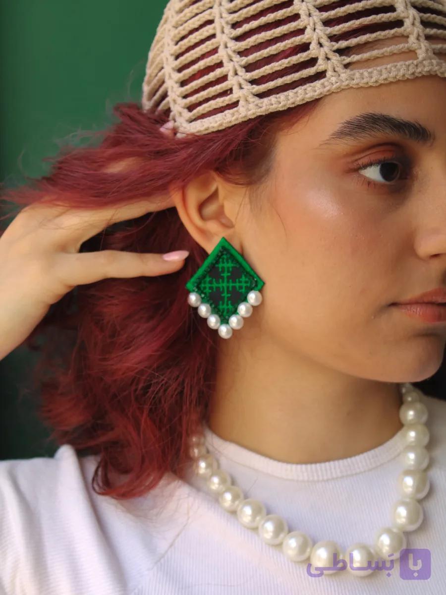 گوشواره سوزندوزی دستساز مدل  "سرو"