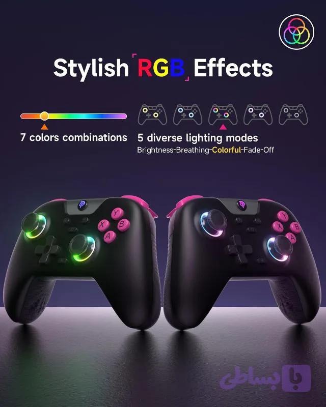 دسته بازی بی‌سیم EasySMX X05 با نورپردازی RGB هفت‌رنگ برای کامپیوتر، سوییچ، استیم و موبایل — تصویر 1