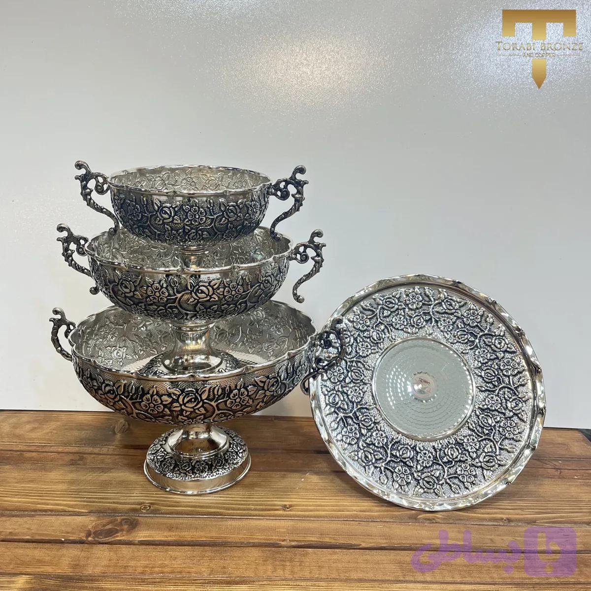 سرویس پذیرایی مسی سلطنتی تک پایه گل رز کروم ۴ پارچه — تصویر 1