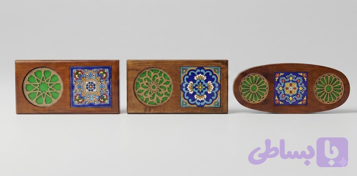 زیر لیوانی طرح کاشی چوب روسی
