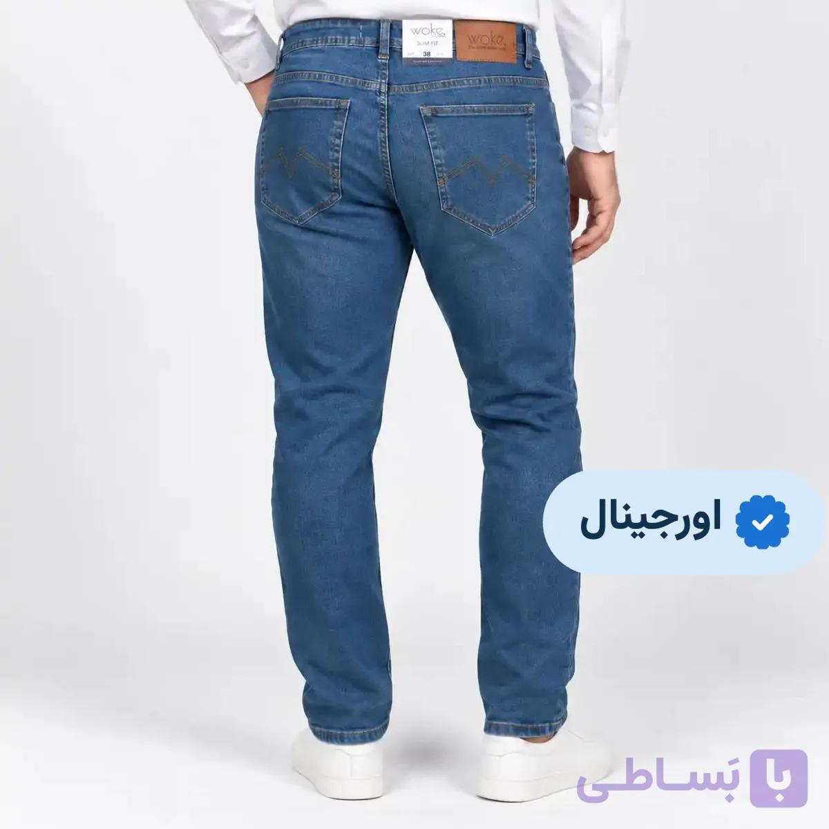 شلوار جین اسلیم فیت مردانه آبی کشی Woke Slim اورجینال — تصویر 1
