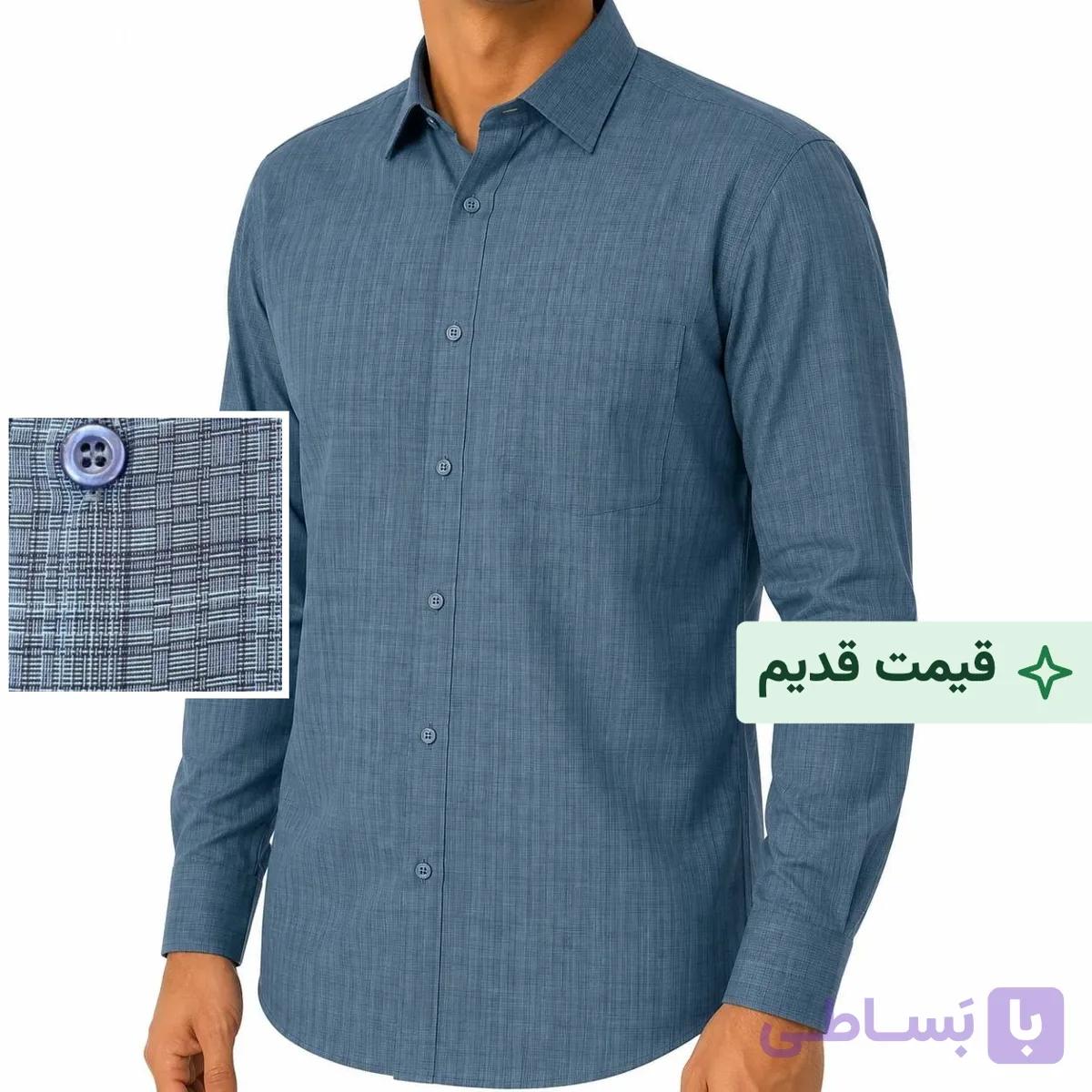 پیراهن مردانه آستین بلند رسمی ذغالی طرح چهارخانه حصیری قواره کلاسیک کد ۱۲۲ — تصویر 1