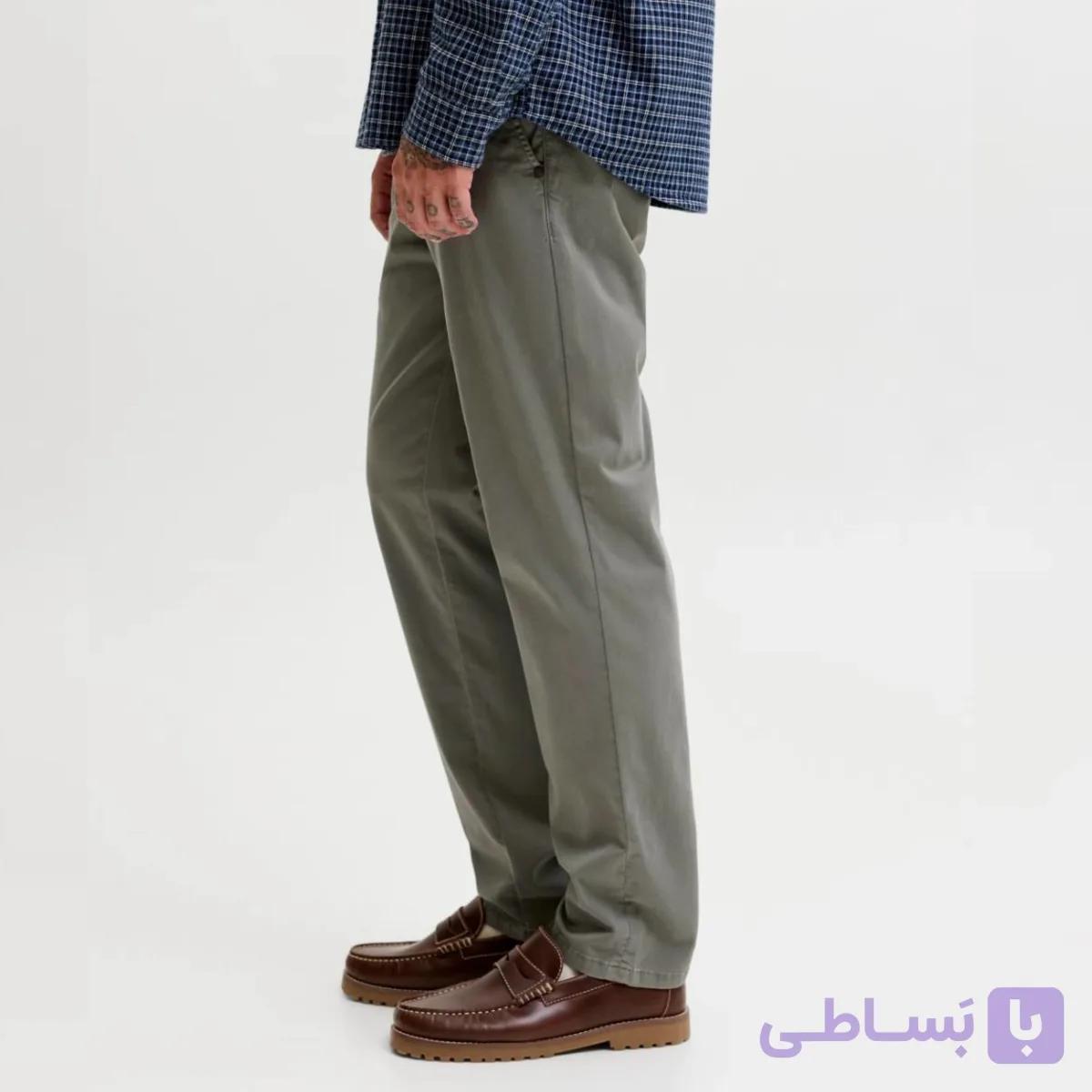 شلوار کتان راسته ساده مردانه جک ان جونز _سبز ارتشی — تصویر 1