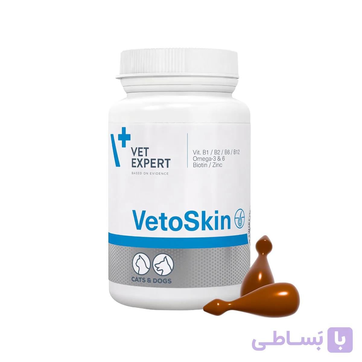 مکمل تقویت کننده پوست و مو سگ و گربه وت اکسپرت VetoSkin کپسول 60 عددی — تصویر 1