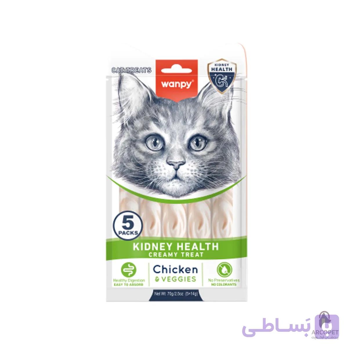 بستنی گربه ونپی سلامت کلیه با طعم مرغ و سبزیجات بسته 5 عددی — تصویر 1
