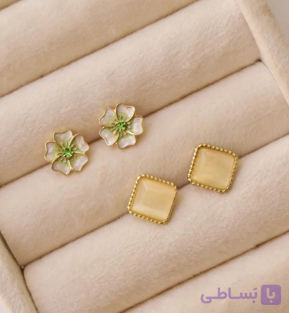 گوشواره میناکاری میخ روکش نقره رنگ کالباسی