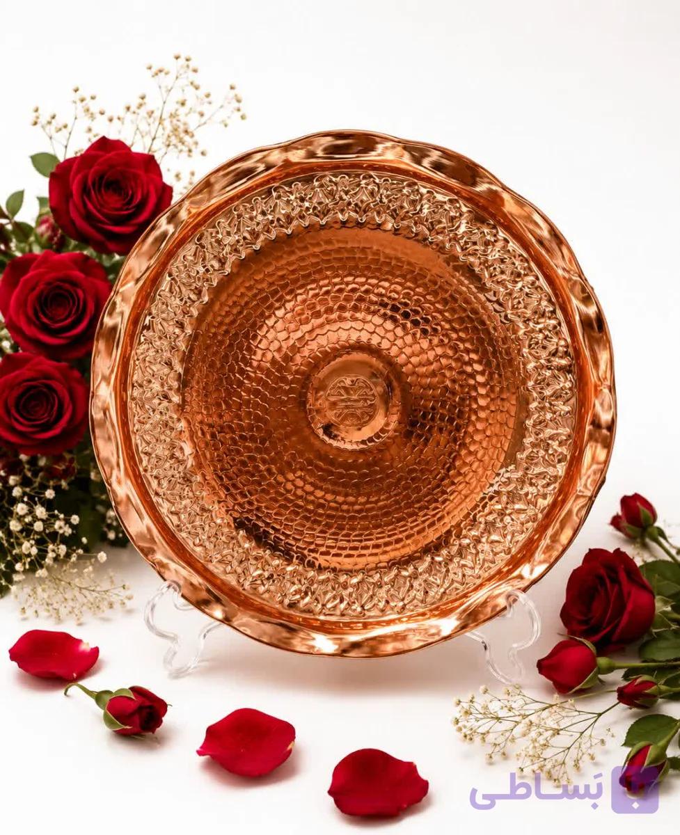 شیرینی خوری مسی گلبرگ سه پایه نانو طرح ریز گل رز گل