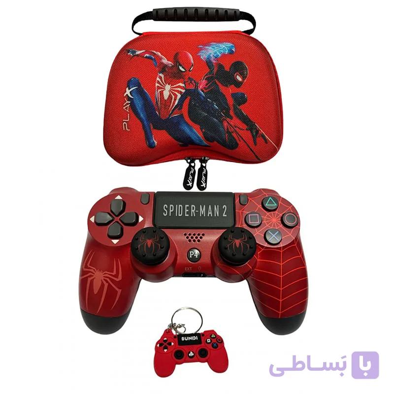 دسته بی سیم PS4 برند Play X طرح Spider-Man با کیف — تصویر 1