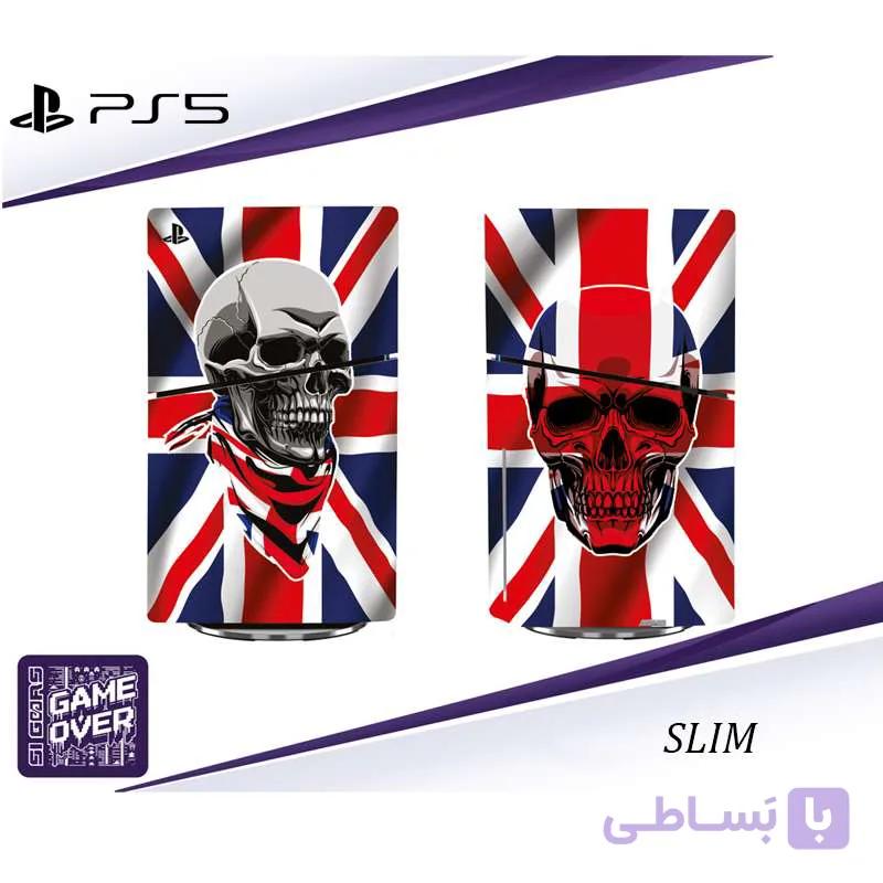 برچسب کنسول PS5 SLIM (GO) طرح England Flag Skull — تصویر 1