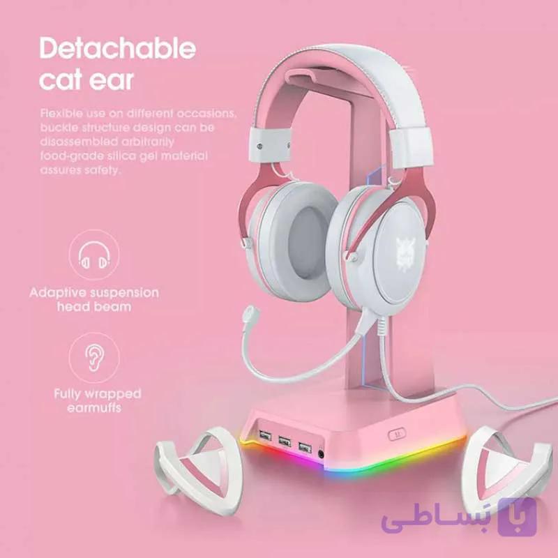 هدست گیمینگ اونیکوما ONIKUMA X10 سفید صورتی — تصویر 1