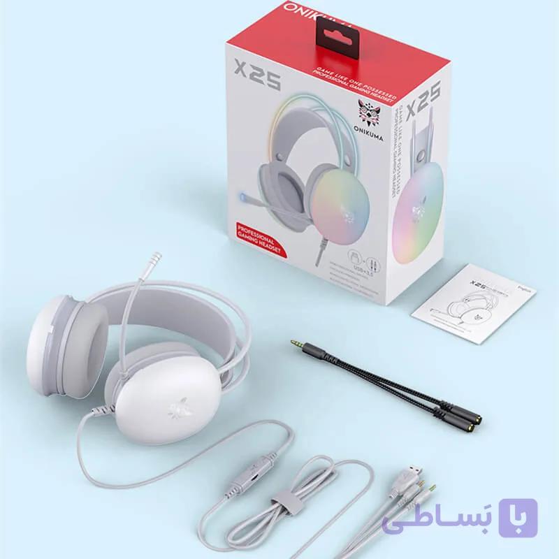 هدست گیمینگ اونیکوما onikuma x25 سفید — تصویر 1