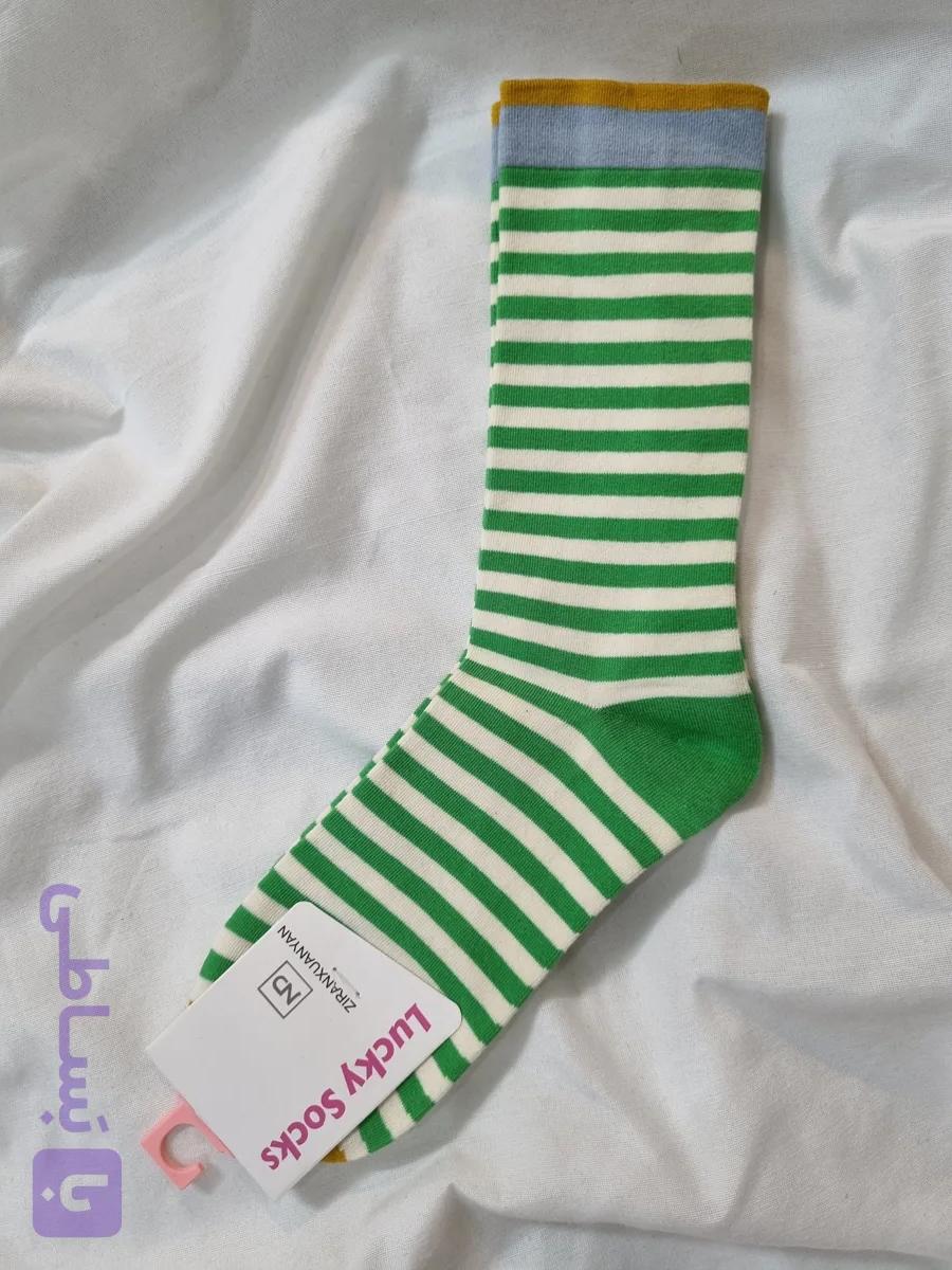 جوراب برند lucky socks طرح راه راه سفید سبز