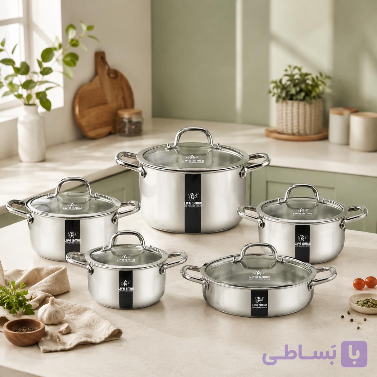 سرویس قابلمه ۱۰ پارچه استیل لایف اسمایل مدل LIFEP34-10-2
