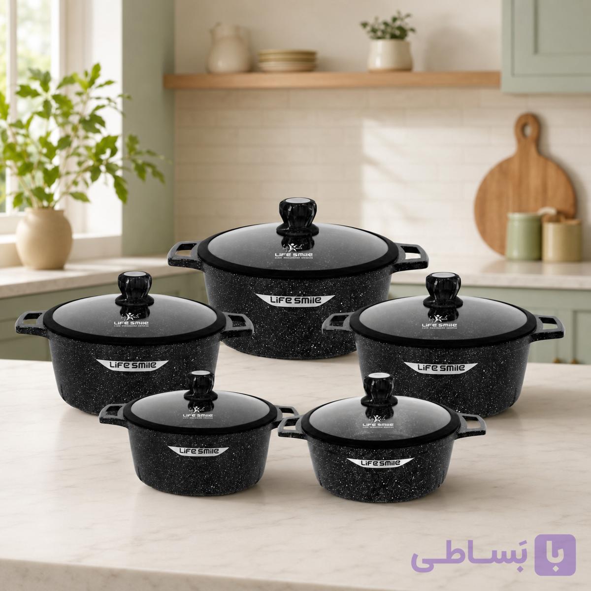 سرویس قابلمه ۱۰ پارچه گرانیتی لایف اسمایل مدل FLHM-S-GL-10BLACK