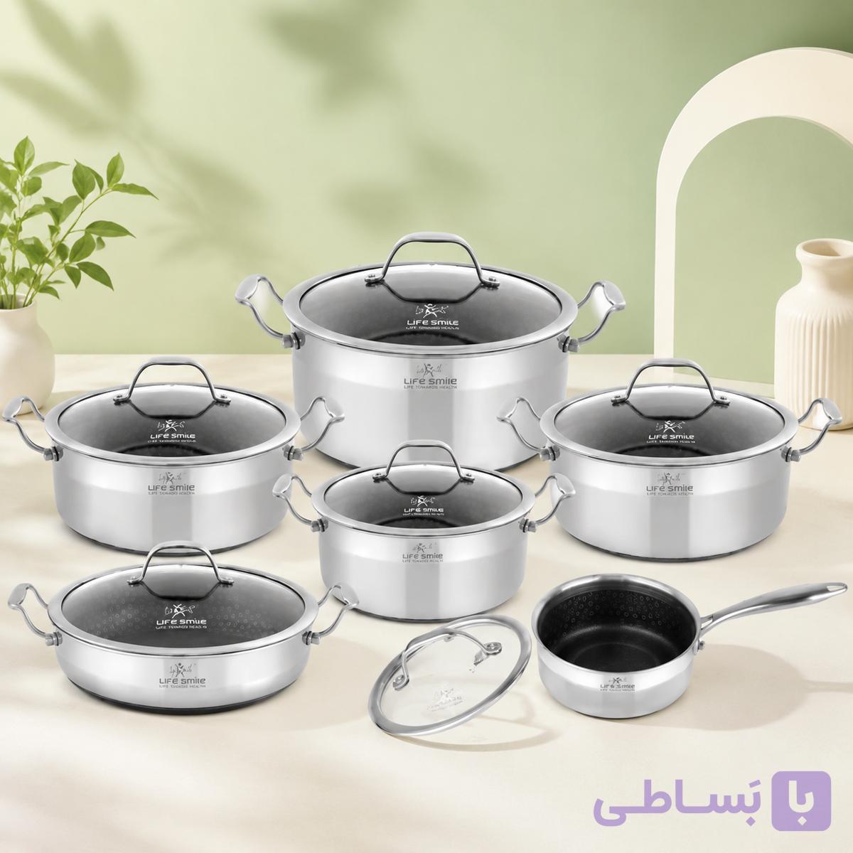سرویس قابلمه لایف اسمایل استیل لیزری ۱۲پارچه مدلlifep30_12