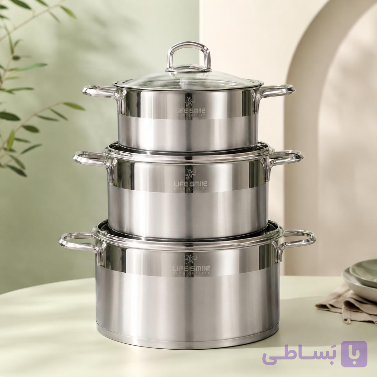 سرویس قابلمه ۶ پارچه لایف اسمایل مدل LIFEp12-6-2 SILVER