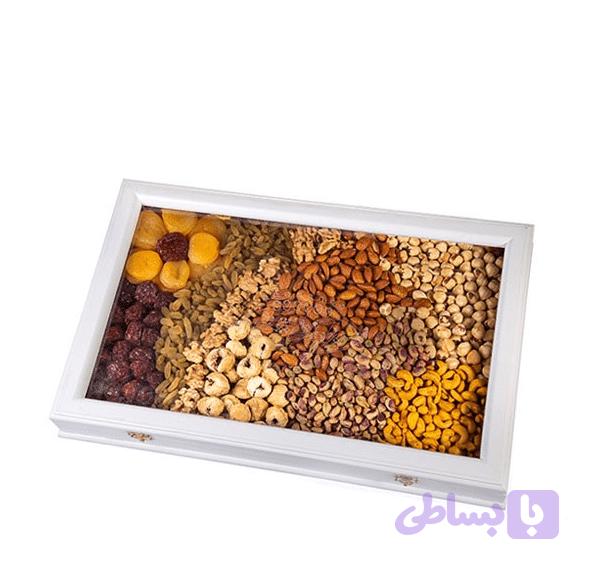 پک آجیل شیرین جعبه چوبی کوچک