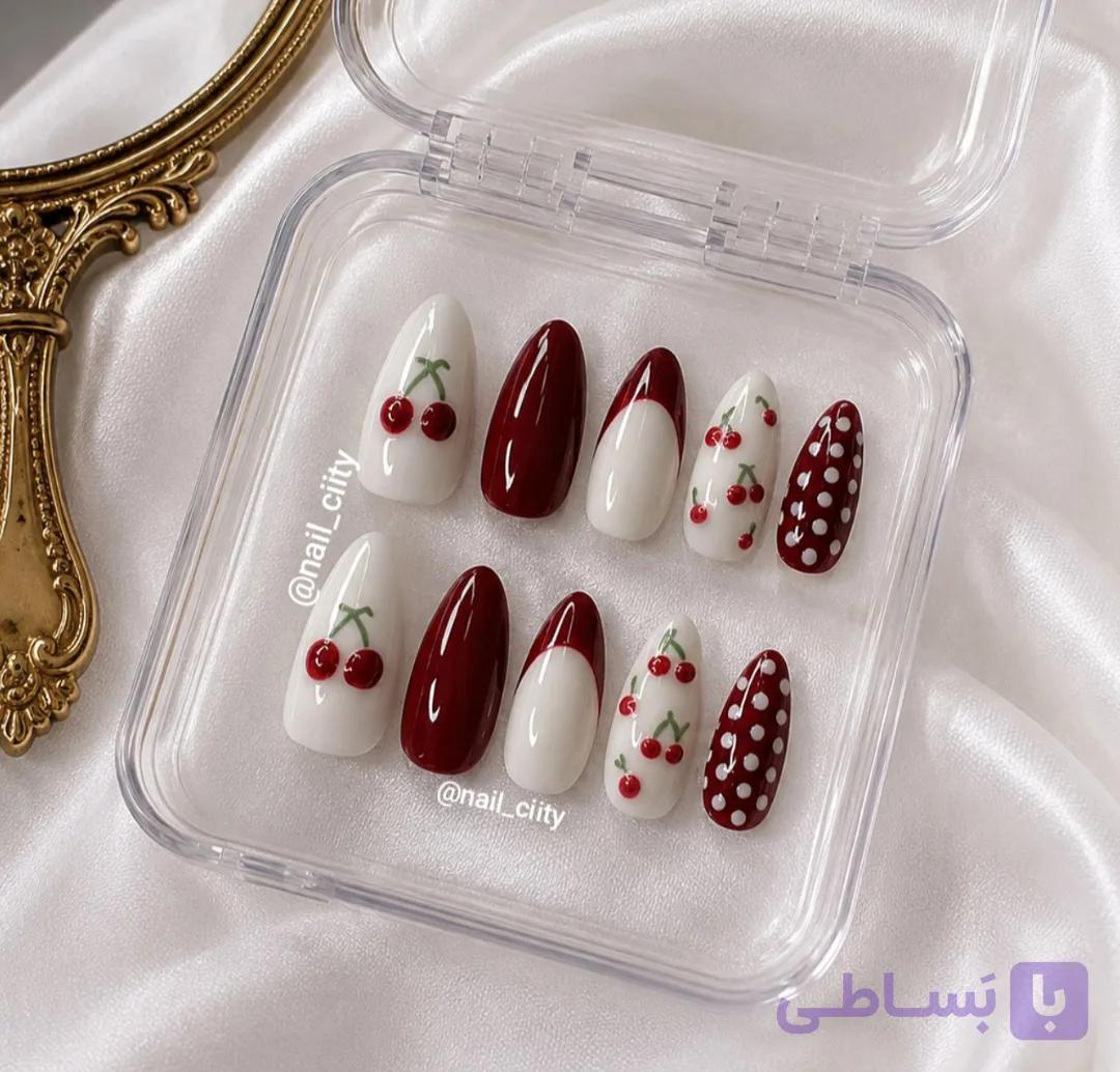 ناخن مصنوعی چری گیلاسی با مواد کاشت