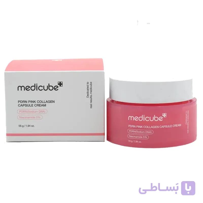 کرم کپسولی مرطوب کننده صورت مدیکیوب مدل pdrn pink collagen capsule مناسب برای انواع پوست حجم 55 میلی لیتر