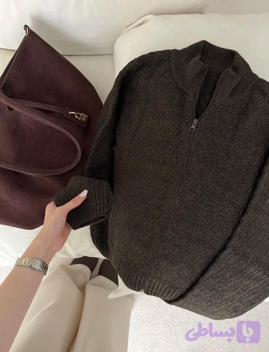 پلیور بافت قهوه‌ای