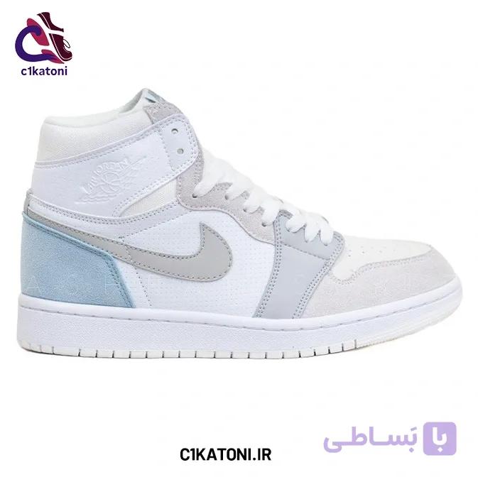 کتونی جردن پاریس ساقدار رنگ سفید طوسی آبی یخی — تصویر 1