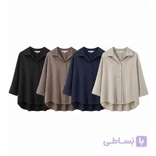 شومیز کراپ سیلک پلاس دوکمه نقره ای مور