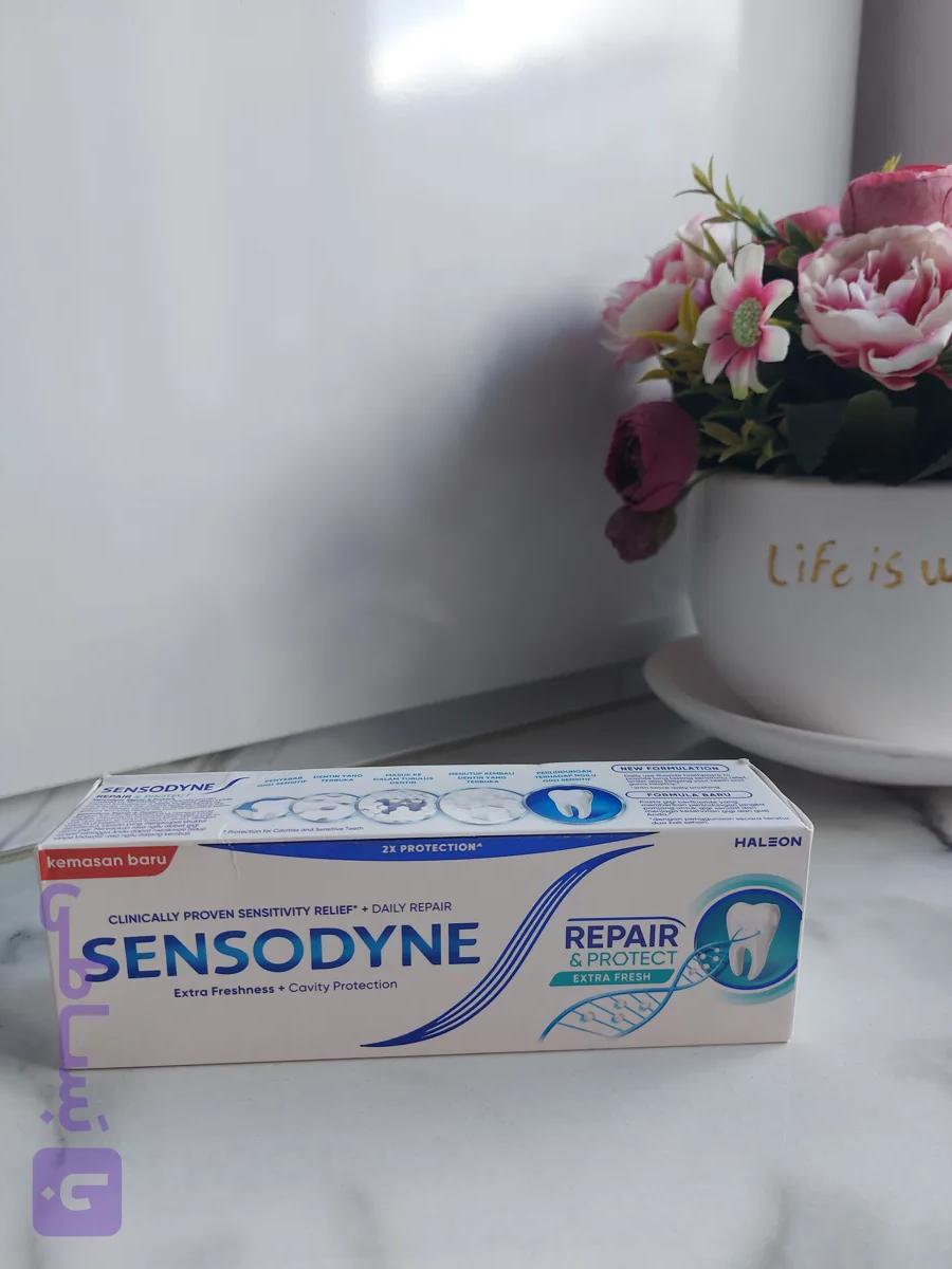 خمیر دندان سنسوداین مدل Repair Protect extra fresh ترمیم کننده و محافظ ۱۰۰ میل اصل تضمینی