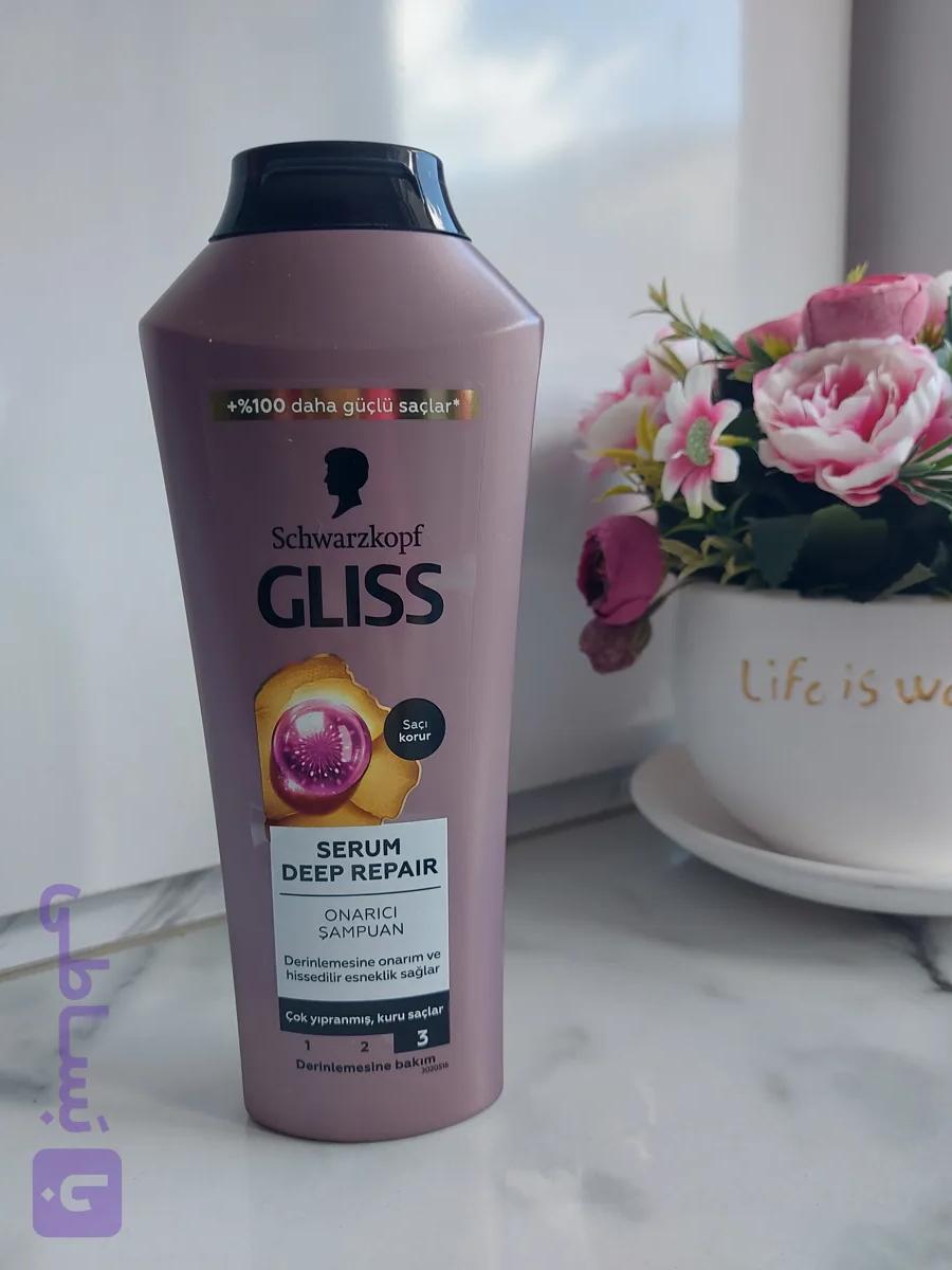 شامپو ترمیم کننده مو Gliss مدل serum deep repair مناسب برای موهای آسیب دیده حجم 400 میل