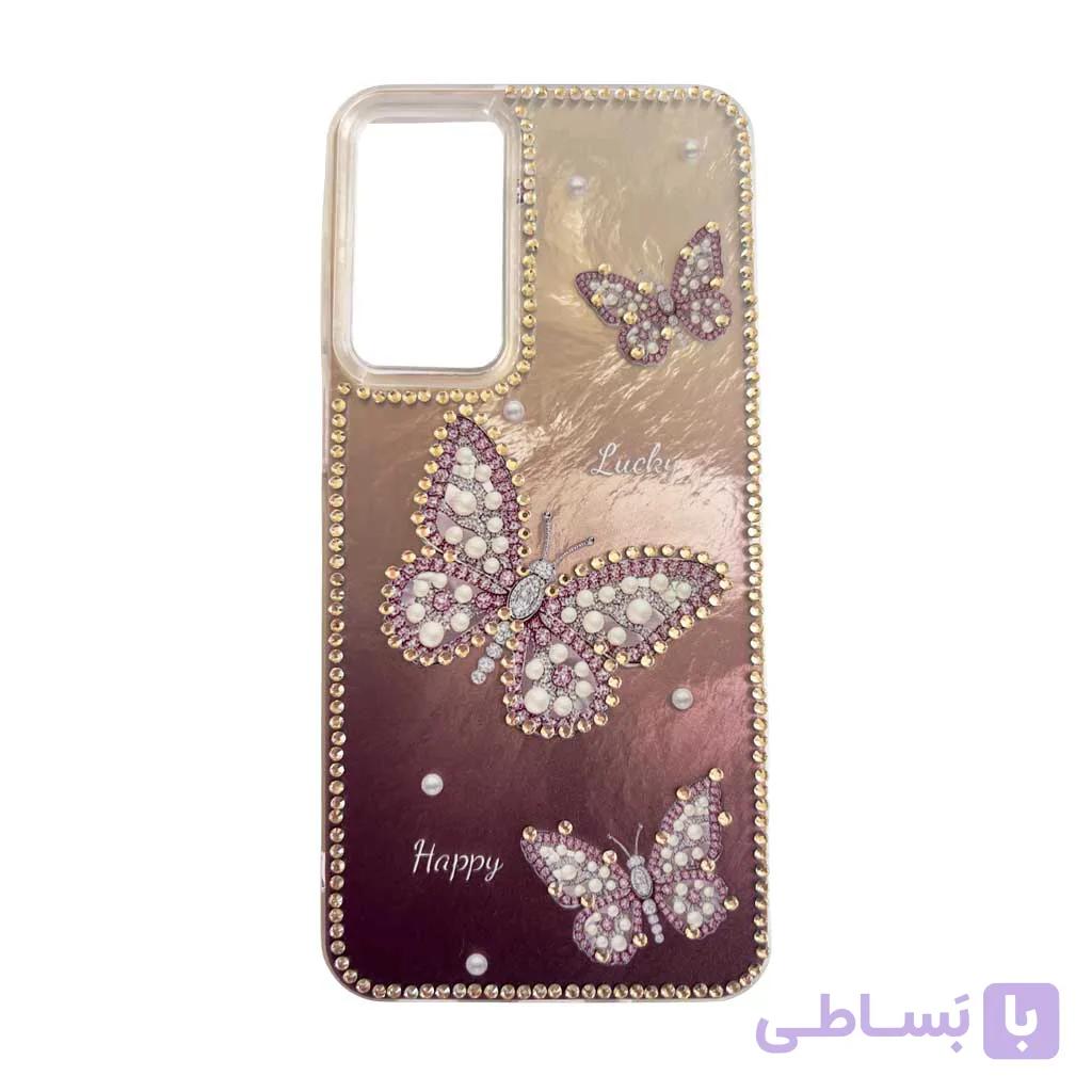 کاور گوشی Galaxy A16 سامسونگ نگین دار لوکس طرح پروانه رنگ صورتی