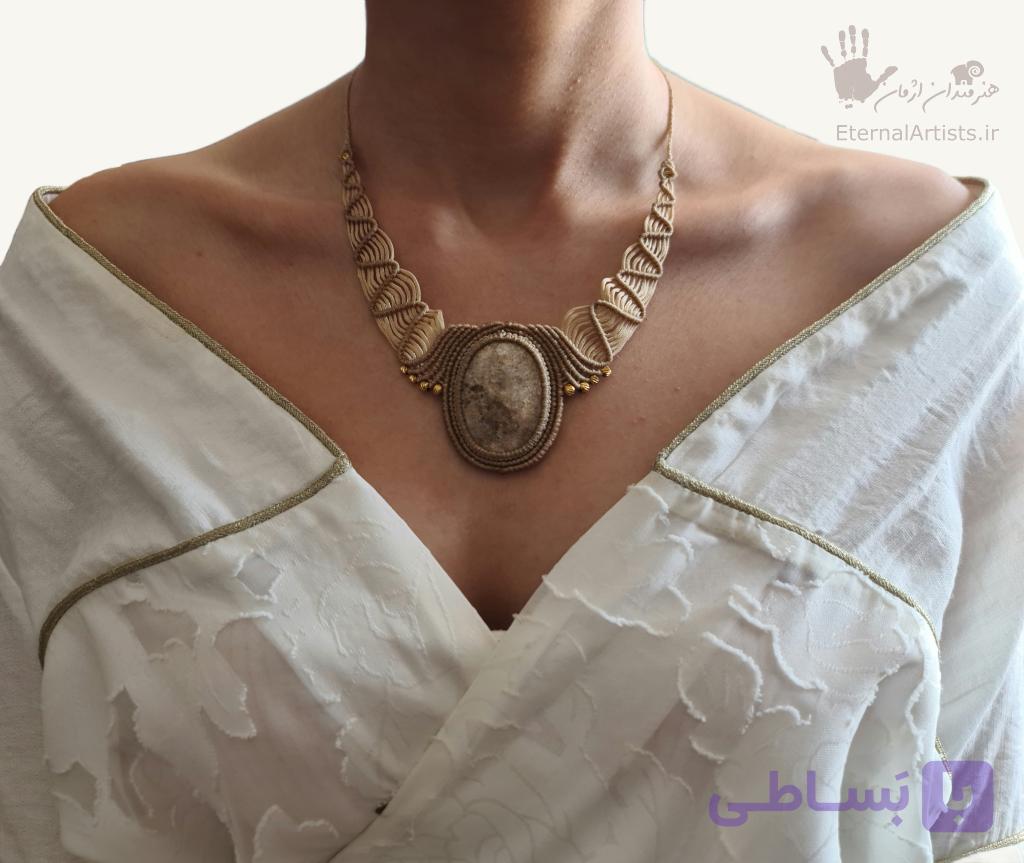 گردنبند میکرومکرومه با سنگ طبیعی کهکشان ساحلی | Galaxy of the Shore