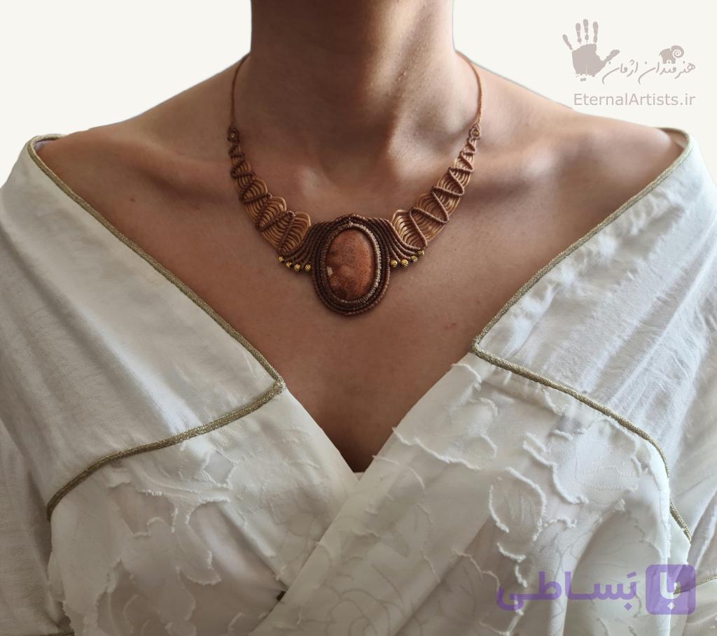 گردنبند میکرومکرومه با سنگ طبیعی شراره ژرف | Ember of the Deep