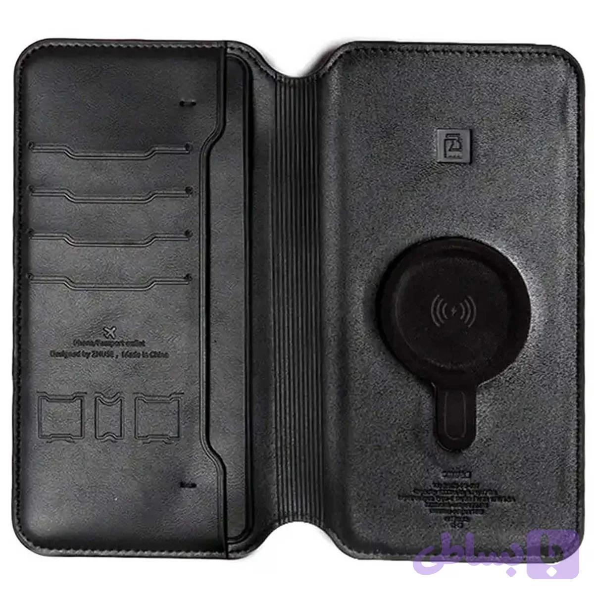 پاوربانک وایرلس 15 وات 10000 و کیف پول چرمی ژوس ZS-PB-037