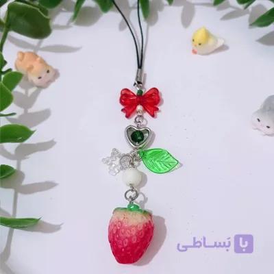 آویز موبایل توت فرنگی فانتزی صورتی | آویز فلش | فونچارم