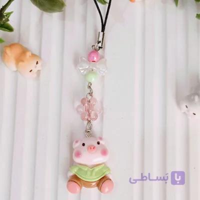 آویز موبایل فانتزی طرح خوک لباس سبز