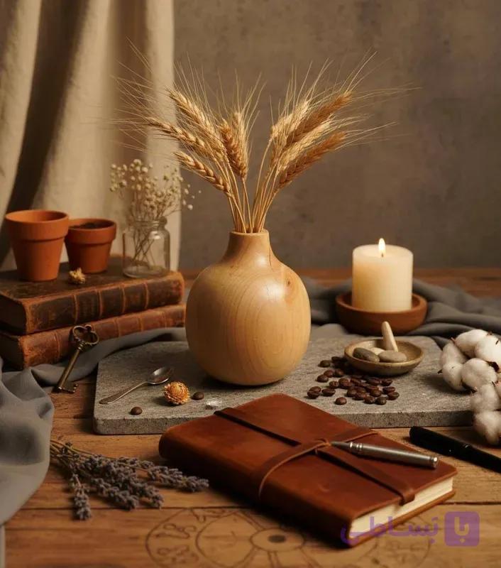 گلدان چوبی کروی خراطی‌شده