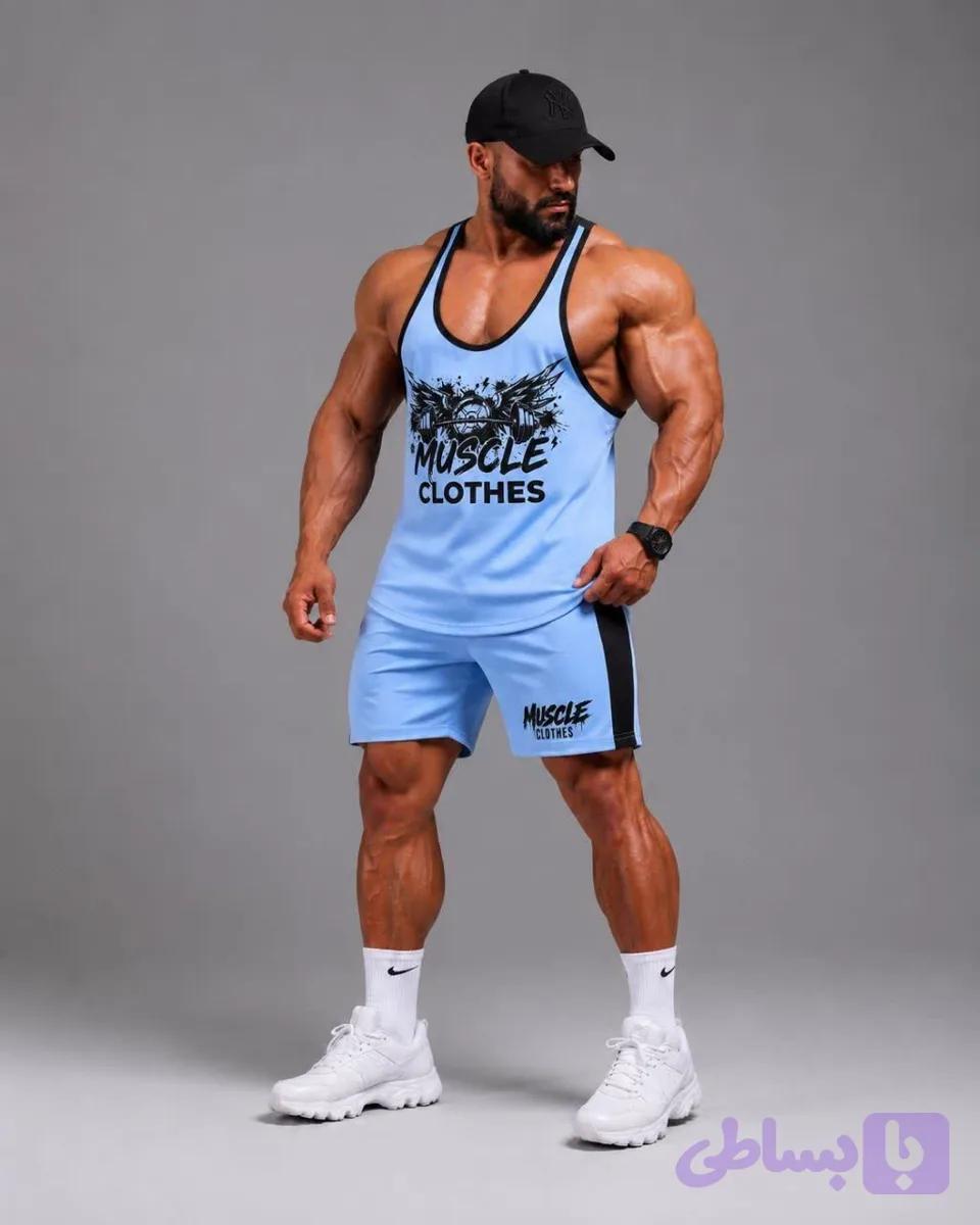 ست رکابی و شلوارک ماسل کلودز MUSCLE CLOTHES آبی — تصویر 1