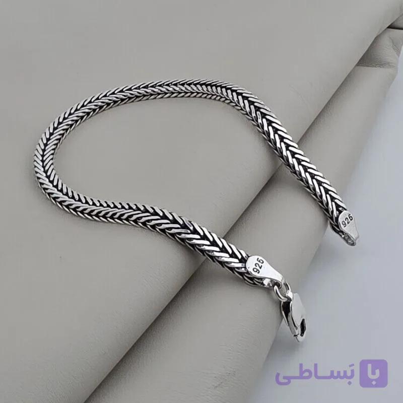 دستبند مردانه نقره عیار ۹۲۵ مدل ماری تخت  سبک — تصویر 1