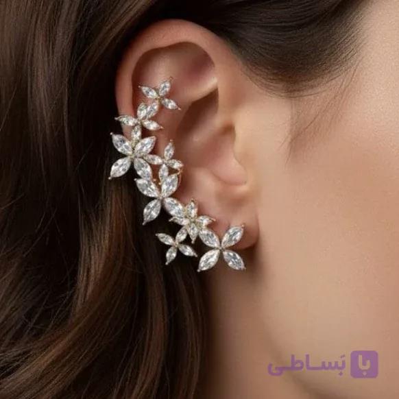 گوشواره ایرکاف جواهری شکوفه نقره ای طلایی ترند 2026