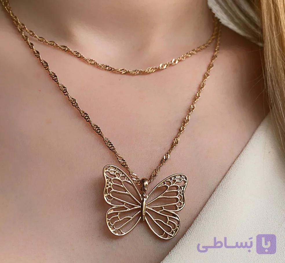 گردنبند رولباسی پروانه طلایی زنجیر بلند